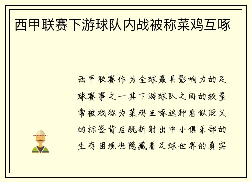 西甲联赛下游球队内战被称菜鸡互啄